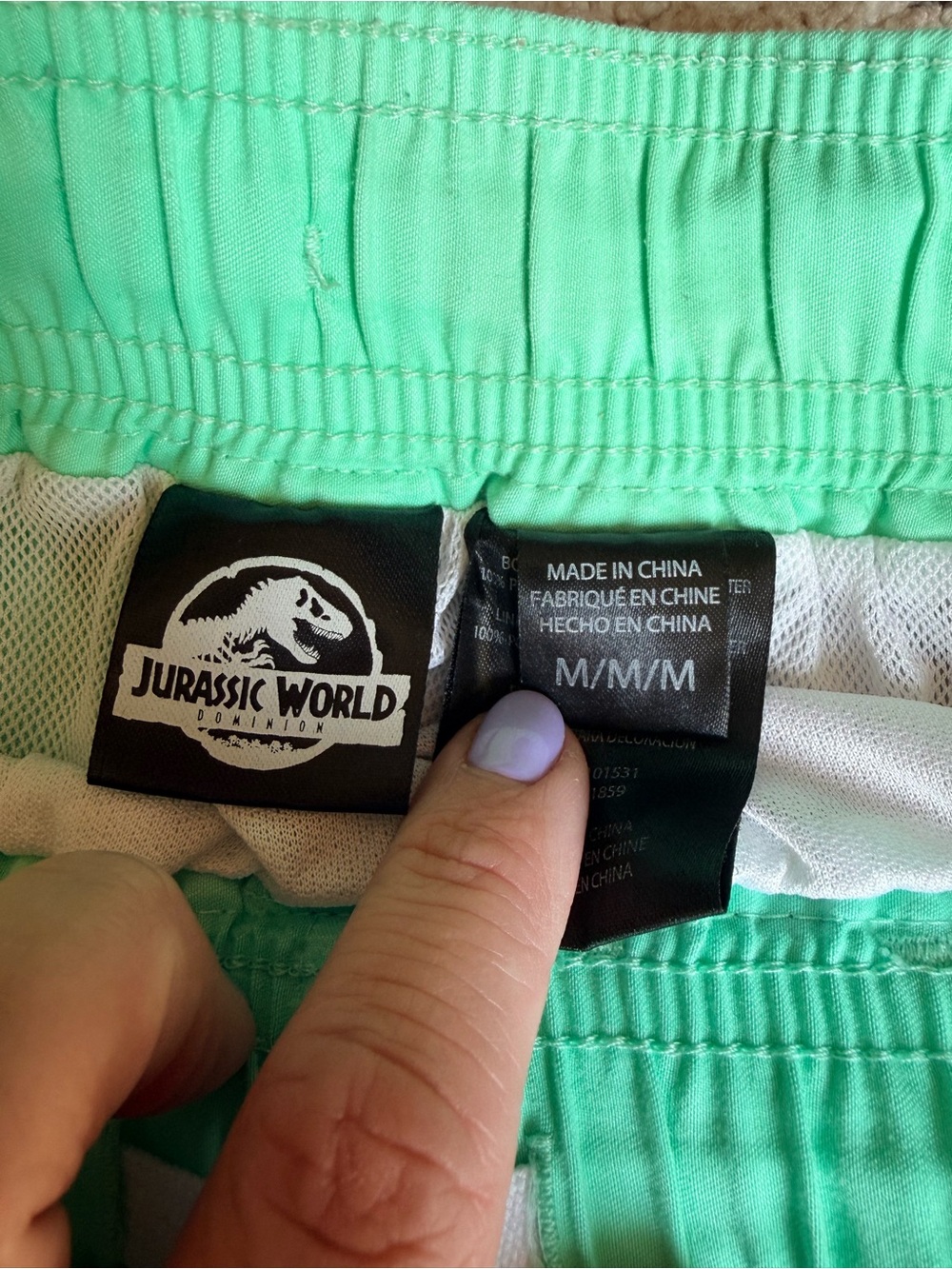 Jurassic Park Kids' Two-Tone Aqua & Black Camo Swim Trunks w/ Invisible Dinosaur - Picture 4 of 6